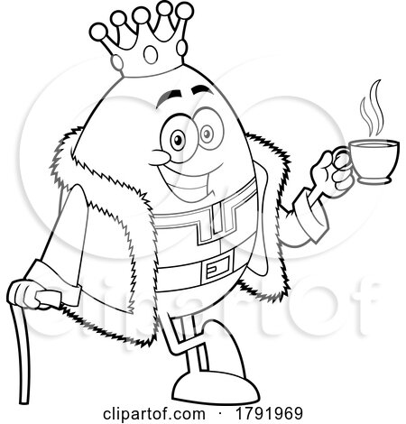 Cartoon Black and White Humpty Dumpty Egg King Holding Coffee by Hit Toon