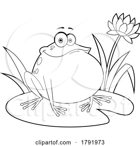 Cartoon Black and White Frog on a Lily Pad by Hit Toon