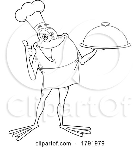 Cartoon Black and White Frog Chef Holding a Platter by Hit Toon