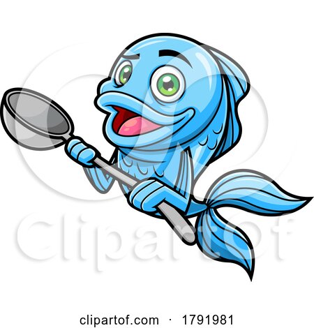 Cartoon Blue Goldfish Holding a Spoon by Hit Toon
