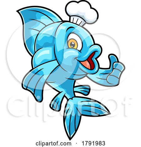 Cartoon Blue Chef Goldfish Giving a Thumb up by Hit Toon