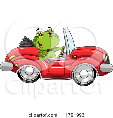 Cartoon Frog Groom Driving a Convertible by Hit Toon