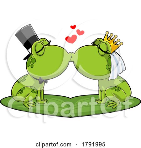 Cartoon Frog Wedding Couple Smooching by Hit Toon