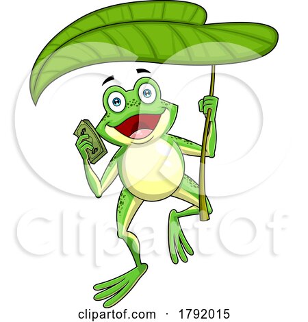 Cartoon Frog Holding Cash and a Leaf by Hit Toon