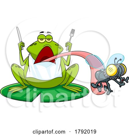 Cartoon Frog with Silverware Catching a Fly by Hit Toon