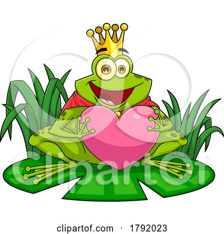 Cartoon Frog Prince or King Holding a Heart by Hit Toon