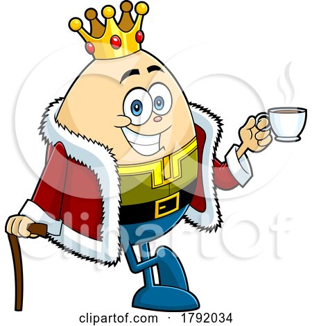 Cartoon Humpty Dumpty Egg King Holding Coffee by Hit Toon