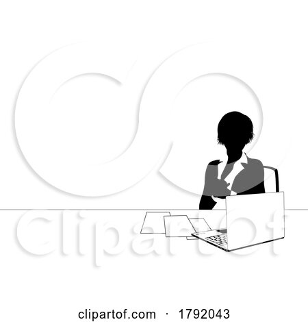 News Anchor Business Woman at Desk Silhouette by AtStockIllustration