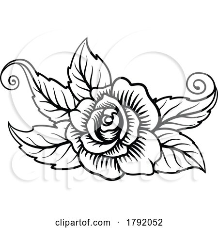 Roses Rose Tattoo Engraved Woodcut Etching Designs by AtStockIllustration