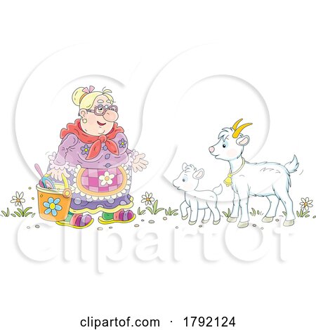 Cartoon Lady and Goats by Alex Bannykh