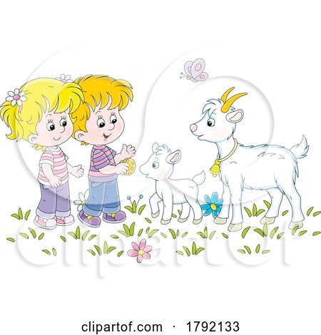 Cartoon Children and Goats by Alex Bannykh