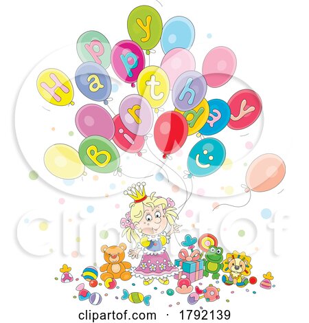 Cartoon Happy Birthday Greeting and Princess by Alex Bannykh