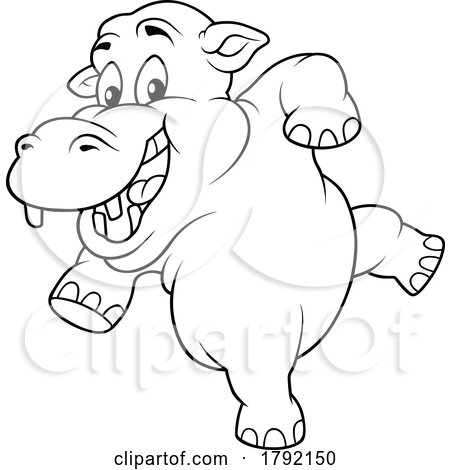 Cartoon Black and White Dancing Hippo by dero