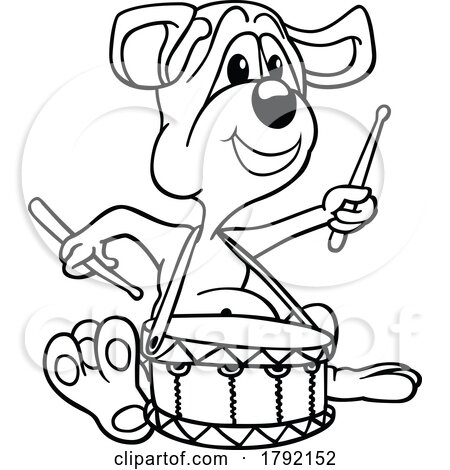Cartoon Black and White Dog Playing Drums by dero