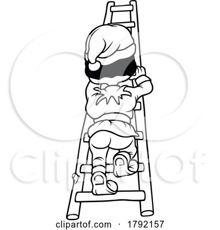 Cartoon Black and White Dwarf Climbing a Ladder by dero
