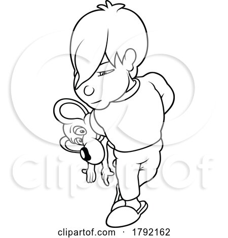 Cartoon Black and White Boy with a Toy by dero