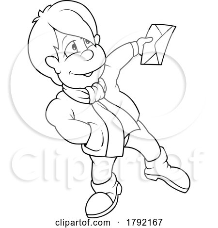 Cartoon Black and White Boy Holding an Envelope by dero