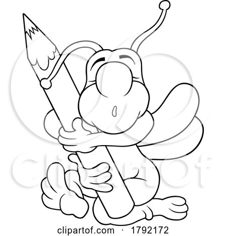 Cartoon Black and White Beetle Hugging a Pencil by dero