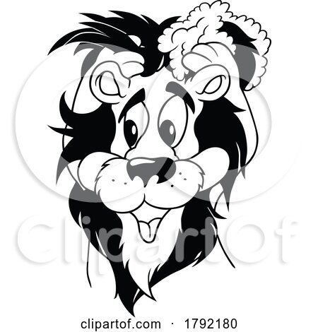 Cartoon Black and White Lion Washing His Mane by dero