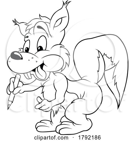 Cartoon Black and White Squirrel with a Pencil by dero