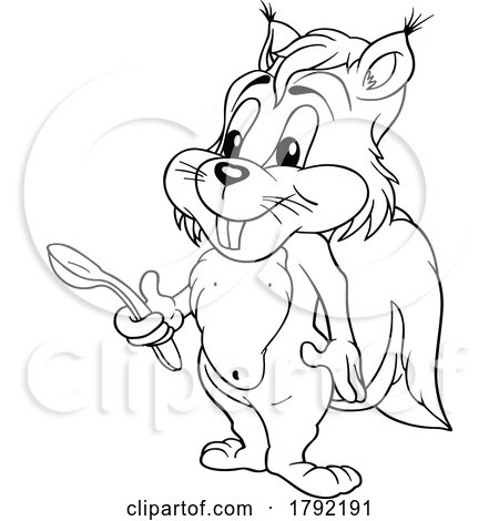 Cartoon Black and White Squirrel with a Spoon by dero