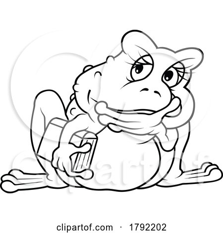 Cartoon Black and White Female Frog with a Book by dero