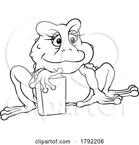 Cartoon Black and White Female Frog with a Book by dero