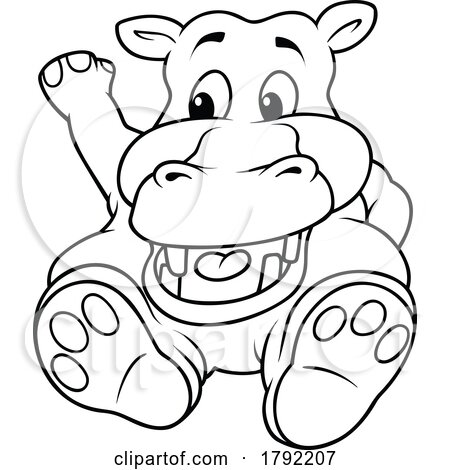 Cartoon Black and White Waving Hippo by dero