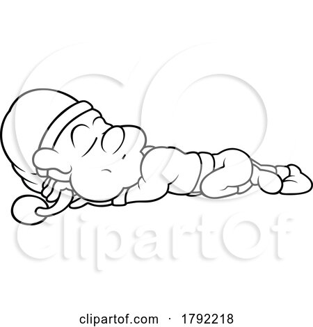 Cartoon Black and White Sleeping Dwarf or Leprechaun by dero