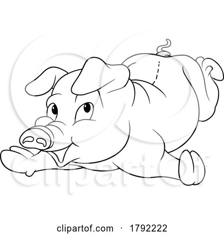 Cartoon Black and White Resting Pig by dero