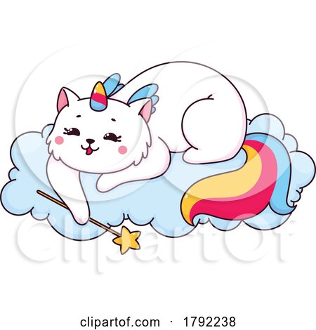 Unicorn Cat with a Magic Wand on a Cloud by Vector Tradition SM