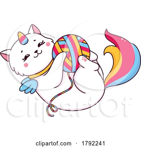 Unicorn Cat Playing with a Ball of Yarn by Vector Tradition SM