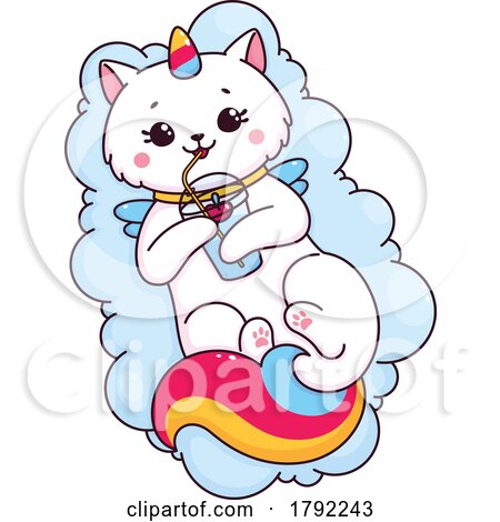 Unicorn Cat Drinking a Beverage by Vector Tradition SM