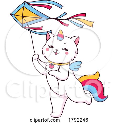 Unicorn Cat Flying a Kite by Vector Tradition SM