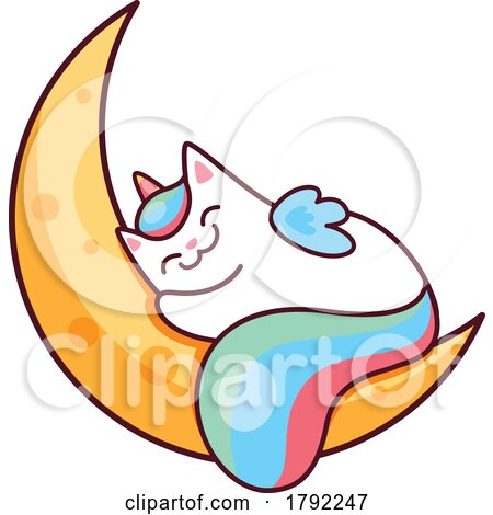 Unicorn Cat Sleeping on a Crescent Moon by Vector Tradition SM