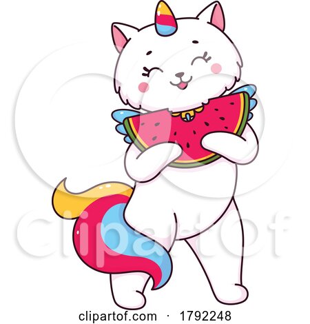 Unicorn Cat Eating Watermelon by Vector Tradition SM