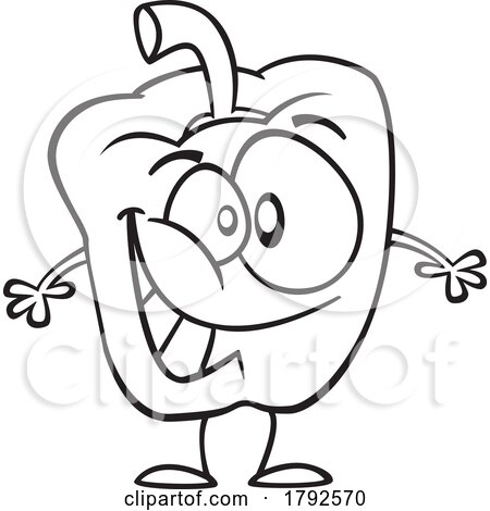 Cartoon Clipart Black and WhiteHappy Bell Pepper by toonaday