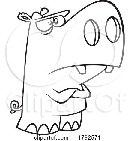 Cartoon Clipart Black and WhiteStubborn or Grumpy Hippo by toonaday