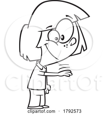 Cartoon Clipart Black and WhiteGirl Playing Rock Paper Scissors Roshambo and Gesturing Paper by toonaday