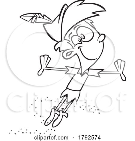 Cartoon Clipart Black and WhiteFlying Peter Pan by toonaday