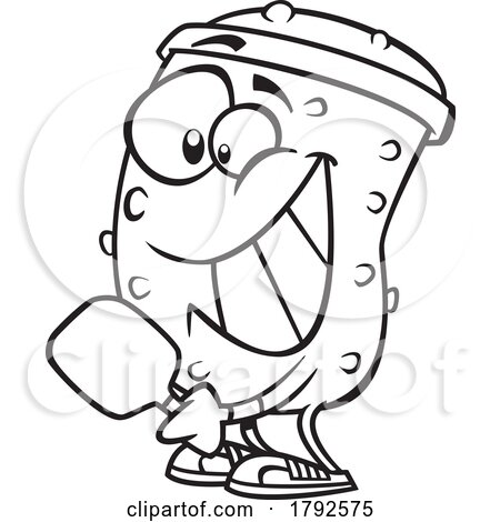 Cartoon Clipart Black and WhitePickle Playing Pickleball by toonaday