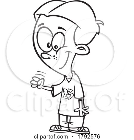Cartoon Clipart Black and WhiteBoy Playing Rock Paper Scissors Roshambo and Gesturing Rock by toonaday