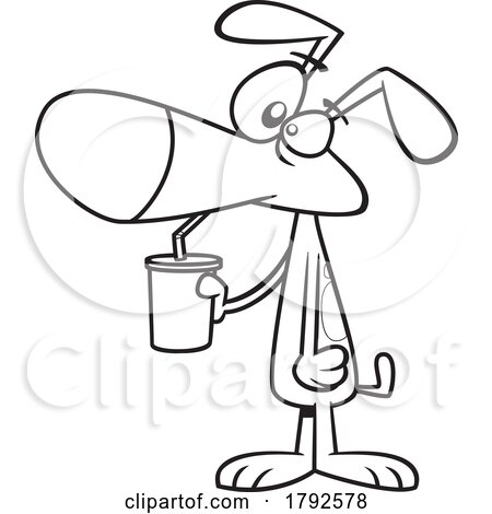 Cartoon Clipart Black and WhiteDog Using a Sippy Cup by toonaday