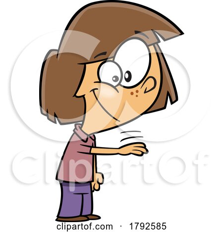 Cartoon Girl Playing Rock Paper Scissors Roshambo and Gesturing Paper by toonaday