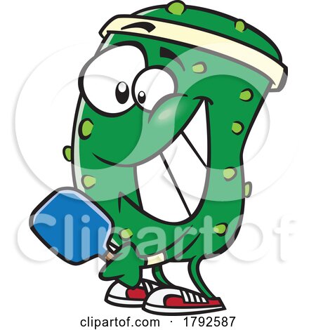 Cartoon Pickle Playing Pickleball by toonaday