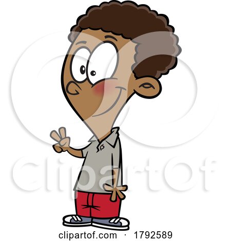 Cartoon Boy Playing Rock Paper Scissors Roshambo and Gesturing Scissors by toonaday