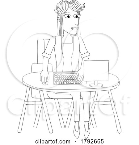 Woman Working Behind Desk Computer Workstation by AtStockIllustration