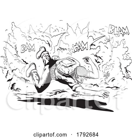 World War Two American GI Soldier Diving for Cover in Explosion Comics Style Drawing by patrimonio