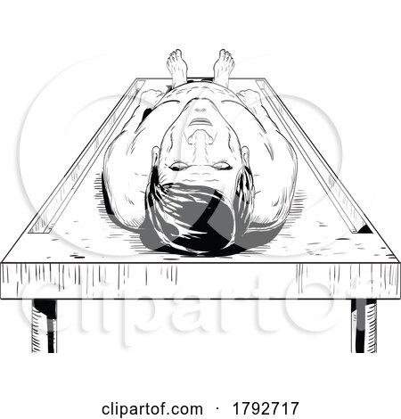 Male Dead Body on Autopsy Table in Forensic Pathology High Angle View Comics Style Drawing by patrimonio