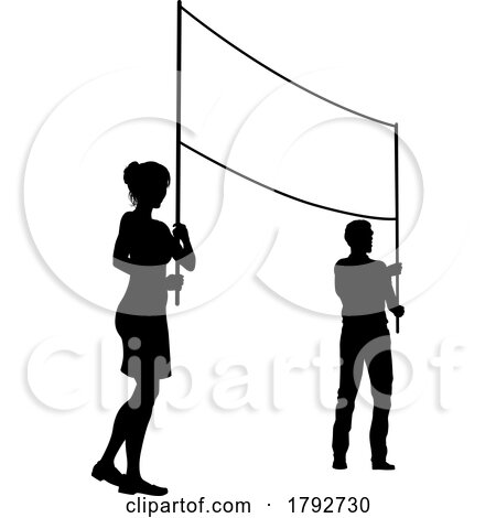 Banner Silhouette Protestors at March Rally Strike by AtStockIllustration